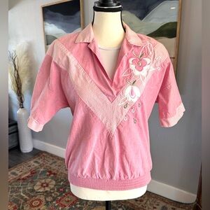 Palm Club Pink Floral Embroidered Top